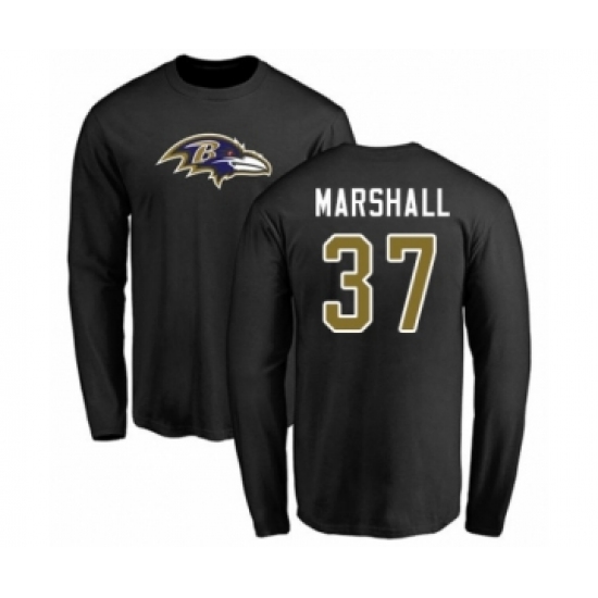 Football Baltimore Ravens #37 Iman Marshall Black Name & Number Logo Long Sleeve T-Shirt - Ujersey