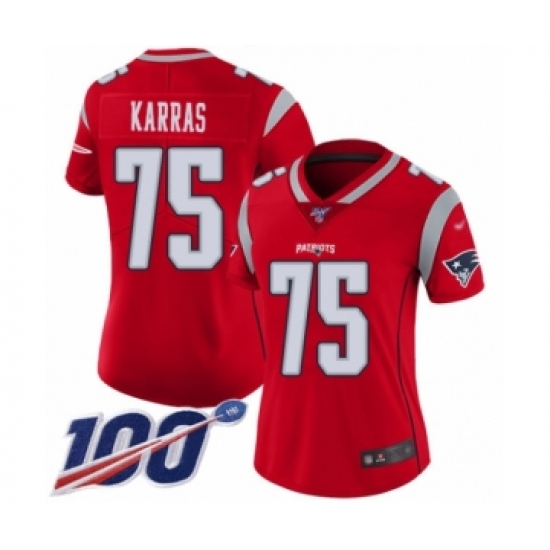 Women's New England Patriots #75 Ted Karras Limited Red Inverted Legend 100th Season Football Jersey - Ujersey