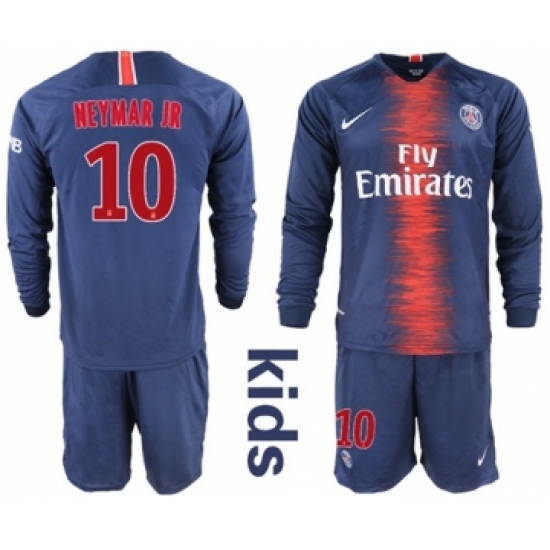 Paris Saint-Germain #10 Neymar Jr Home Long Sleeves Kid Soccer Club Jersey
