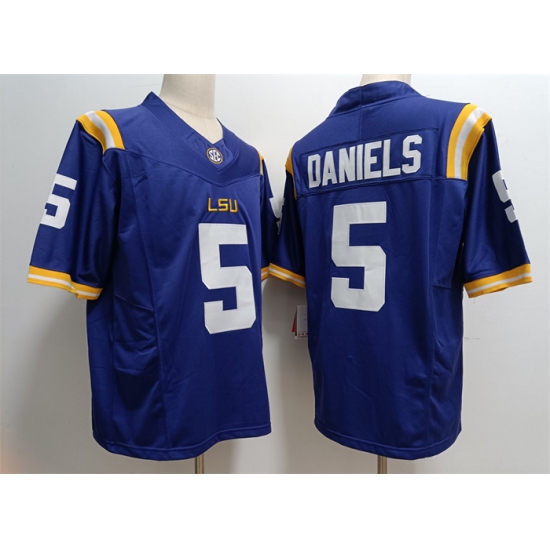 Men's LSU Tigers #5 Jayden Daniels Blue Stitched Jersey - Ujersey