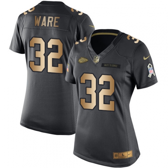 Women's Nike Kansas City Chiefs #32 Spencer Ware Limited Black/Gold Salute to Service NFL Jersey - Ujersey