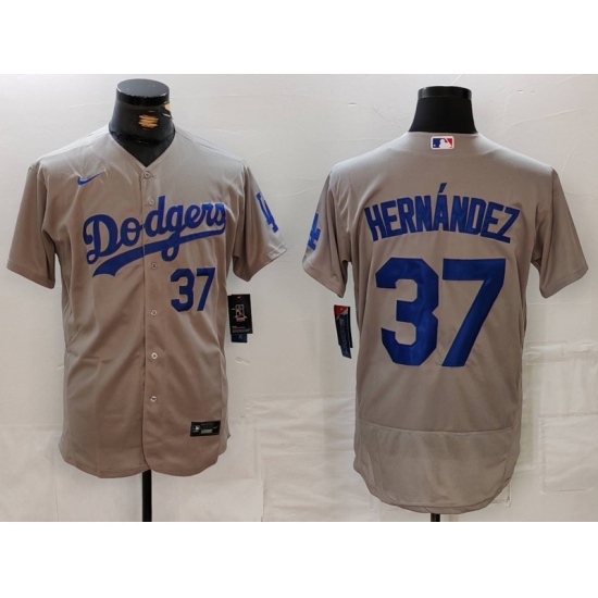 Men's Los Angeles Dodgers #37 Teoscar Hernandez Number Grey Flex Base Stitched Jerseys - Ujersey