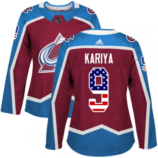 Women's Adidas Colorado Avalanche #9 Paul Kariya Authentic Burgundy Red USA Flag Fashion NHL Jersey - Ujersey