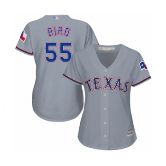 Women's Texas Rangers #55 Kyle Bird Authentic Grey Road Cool Base Baseball Player Jersey - Ujersey