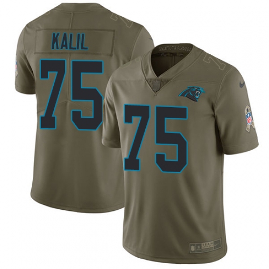 Youth Nike Carolina Panthers #75 Matt Kalil Limited Olive 2017 Salute to Service NFL Jersey - Ujersey