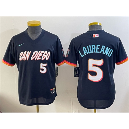Youth San Diego Padres #5 Ramón Laureano Obsidian 2026 City Connect Stadium Stitched Baseball Jersey