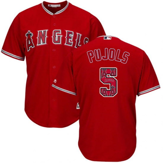 Men's Majestic Los Angeles Angels of Anaheim #5 Albert Pujols Authentic Red Team Logo Fashion Cool Base MLB Jersey - Ujersey