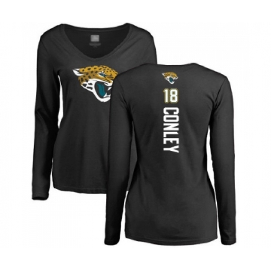 Football Women's Jacksonville Jaguars #18 Chris Conley Black Backer Slim Fit Long Sleeve T-Shirt - Ujersey