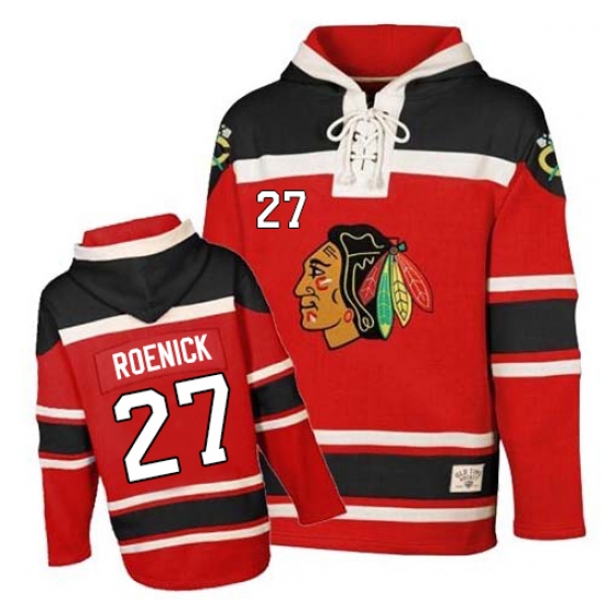 Men's Old Time Hockey Chicago Blackhawks #27 Jeremy Roenick Premier Red Sawyer Hooded Sweatshirt NHL Jersey - Ujersey