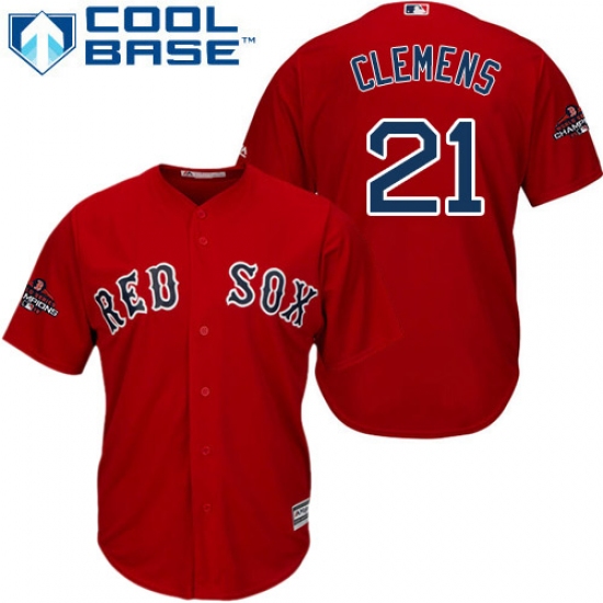 Youth Majestic Boston Red Sox #21 Roger Clemens Authentic Red Alternate Home Cool Base 2018 World Series Champions MLB Jersey - Ujersey