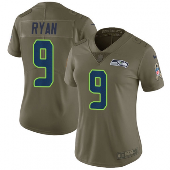 Women's Nike Seattle Seahawks #9 Jon Ryan Limited Olive 2017 Salute to Service NFL Jersey - Ujersey