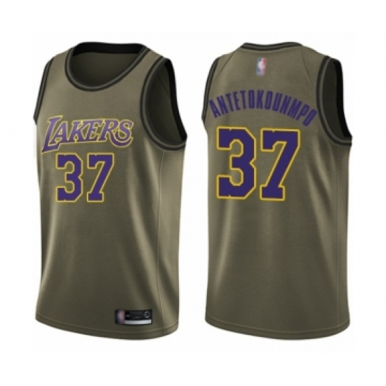 Youth Los Angeles Lakers #37 Kostas Antetokounmpo Swingman Green Salute to Service Basketball Jersey - Ujersey
