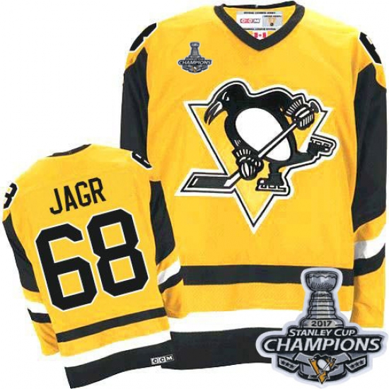Men's CCM Pittsburgh Penguins #68 Jaromir Jagr Premier Yellow Throwback 2017 Stanley Cup Champions NHL Jersey - Ujersey