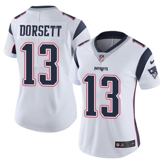 Women's Nike New England Patriots #13 Phillip Dorsett White Vapor Untouchable Limited Player NFL Jersey - Ujersey