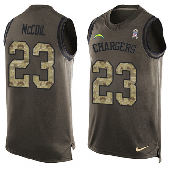 Men's Nike Los Angeles Chargers #23 Dexter McCoil Limited Green Salute to Service Tank Top NFL Jersey - Ujersey