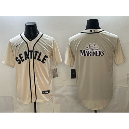 Men's Seattle Mariners Team Big Logo Cream Alternate Stitched Baseball Jersey - Ujersey
