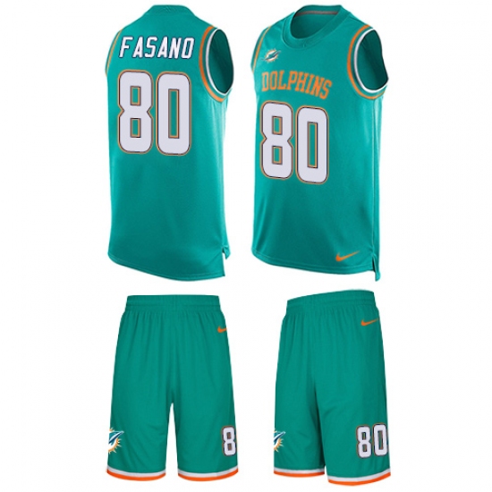Men's Nike Miami Dolphins #80 Anthony Fasano Limited Aqua Green Tank Top Suit NFL Jersey - Ujersey