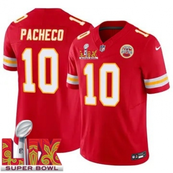 Men's Kansas City Chiefs Isiah Pacheco #10 Red 2024 2025 Super Bowl LIX F U S E Stitched Jersey - Ujersey