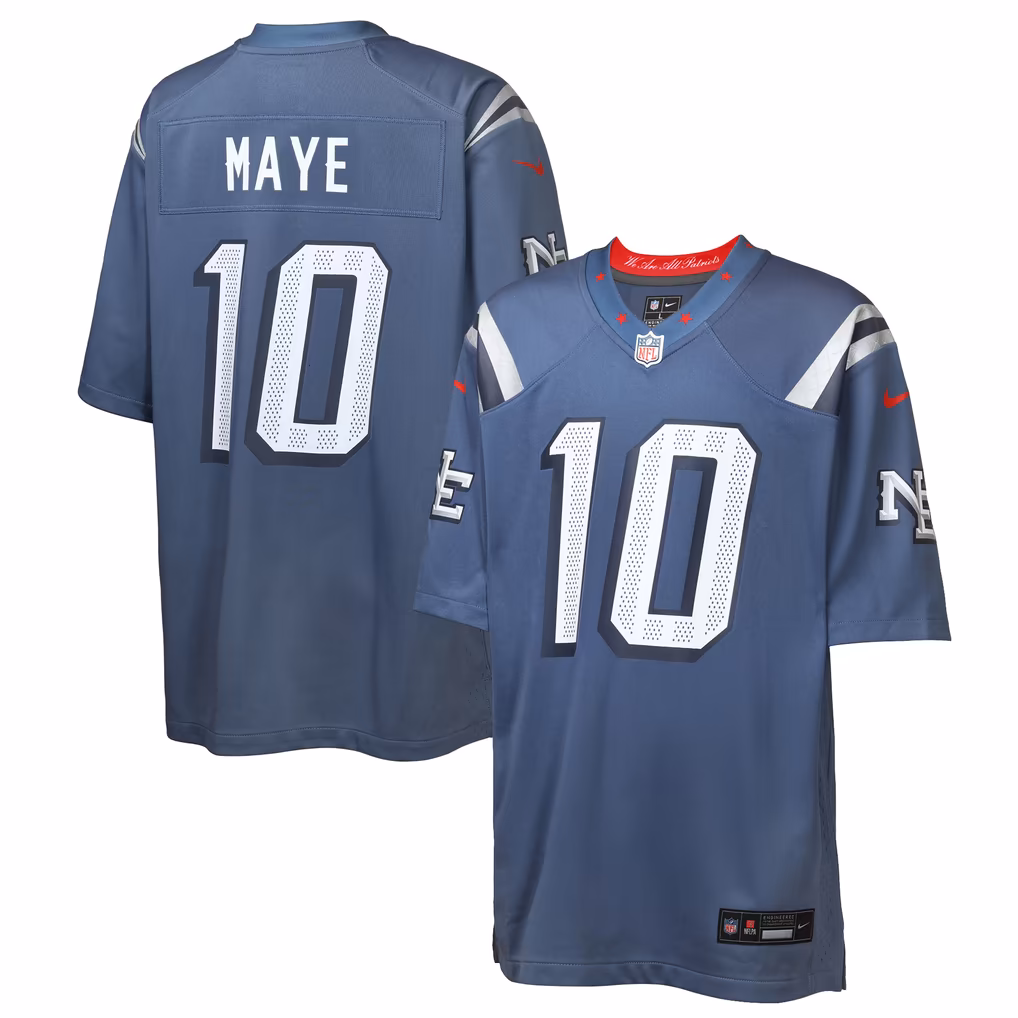 Youth New England Patriots Drake Maye Nike Blue Rivalries Collection Game Jersey - SUjersey01