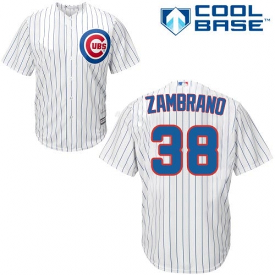 Men's Majestic Chicago Cubs #38 Carlos Zambrano Replica White Home Cool Base MLB Jersey - Ujersey