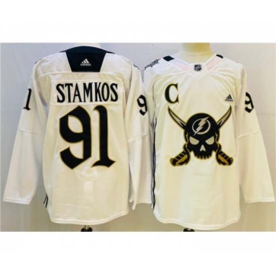 Men's Tampa Bay Lightning #91 Steven Stamkos White Stitched Jersey - Ujersey