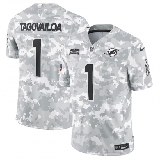 Men's Miami Dolphins #1 Tua Tagovailoa 2024 Arctic Camo Salute To Service Limited Stitched Football Jersey - Ujersey