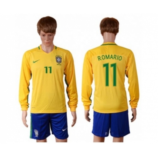 Brazil #11 Romario Home Long Sleeves Soccer Country Jersey