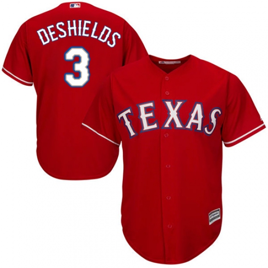 Youth Majestic Texas Rangers #3 Delino DeShields Authentic Red Alternate Cool Base MLB Jersey - Ujersey