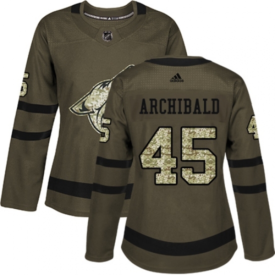 Women's Adidas Arizona Coyotes #45 Josh Archibald Authentic Green Salute to Service NHL Jersey - Ujersey