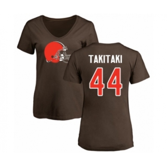 Football Women's Cleveland Browns #44 Sione Takitaki Brown Name & Number Logo T-Shirt - Ujersey