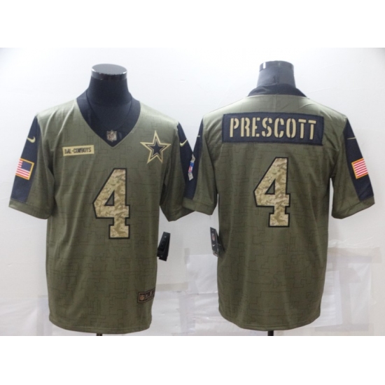 Men's Dallas Cowboys #4 Dak Prescott Camo 2021 Salute To Service Limited Player Jersey - Ujersey
