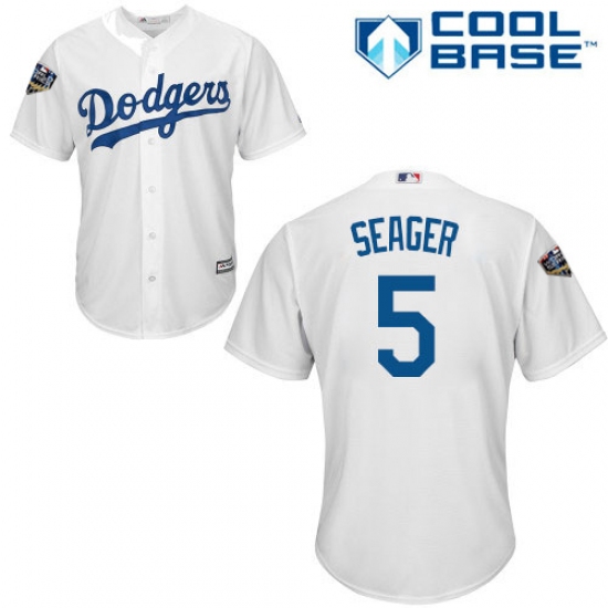 Youth Majestic Los Angeles Dodgers #5 Corey Seager Authentic White Home Cool Base 2018 World Series MLB Jersey - Ujersey