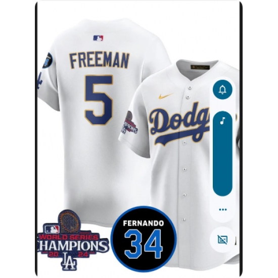 Men's Los Angeles Dodgers #5 Freddie Freeman White 2024 World Series Fernando Memorial Limited Stitched Baseball Jersey - Ujersey