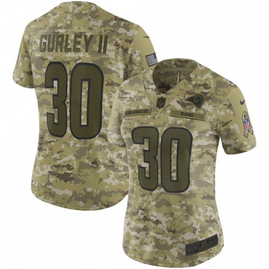 Women's Nike Los Angeles Rams #30 Todd Gurley Limited Camo 2018 Salute to Service NFL Jersey - Ujersey