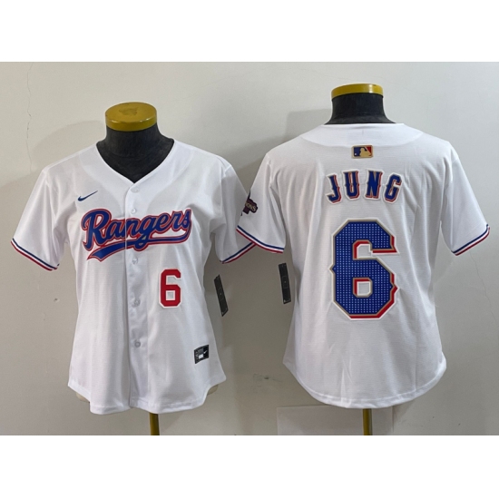 Women's Texas Rangers #6 Josh Jung Number White 2024 Gold Collection Limited Cool Base Jersey - Ujersey