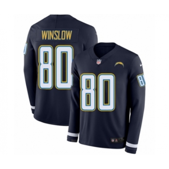 Men's Nike Los Angeles Chargers #80 Kellen Winslow Limited Navy Blue Therma Long Sleeve NFL Jersey - Ujersey