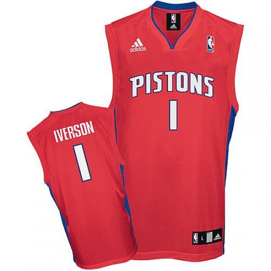 Men's Adidas Detroit Pistons #1 Allen Iverson Swingman Red NBA Jersey - Ujersey