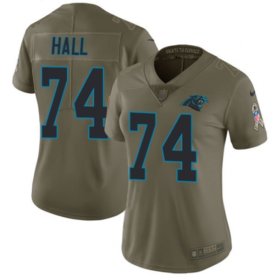 Women's Nike Carolina Panthers #74 Daeshon Hall Limited Olive 2017 Salute to Service NFL Jersey - Ujersey