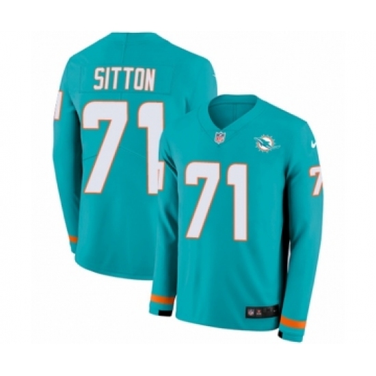 Youth Nike Miami Dolphins #71 Josh Sitton Limited Aqua Therma Long Sleeve NFL Jersey - Ujersey