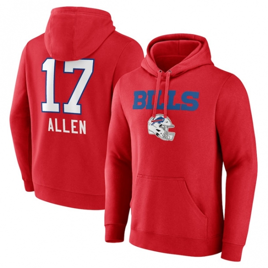 Men's Buffalo Bills #17 Josh Allen Red Team Wordmark Player Name & Number Pullover Hoodie - Ujersey