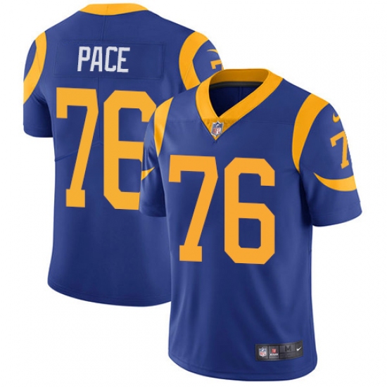Youth Nike Los Angeles Rams #76 Orlando Pace Royal Blue Alternate Vapor Untouchable Limited Player NFL Jersey - Ujersey