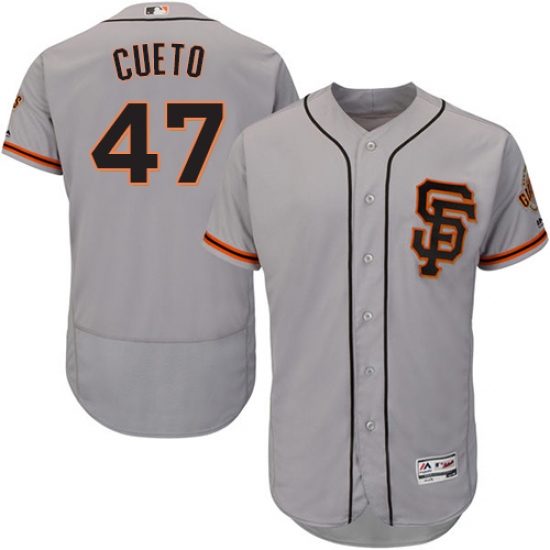 Men's Majestic San Francisco Giants #47 Johnny Cueto Grey Alternate Flex Base Authentic Collection MLB Jersey - Ujersey