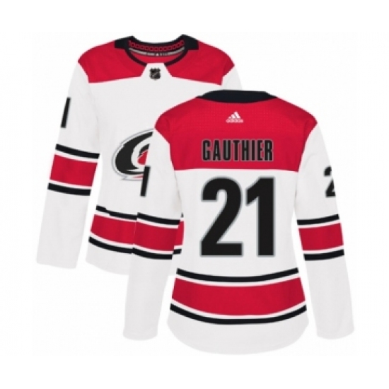 Women's Adidas Carolina Hurricanes #21 Julien Gauthier Authentic White Away NHL Jersey - Ujersey