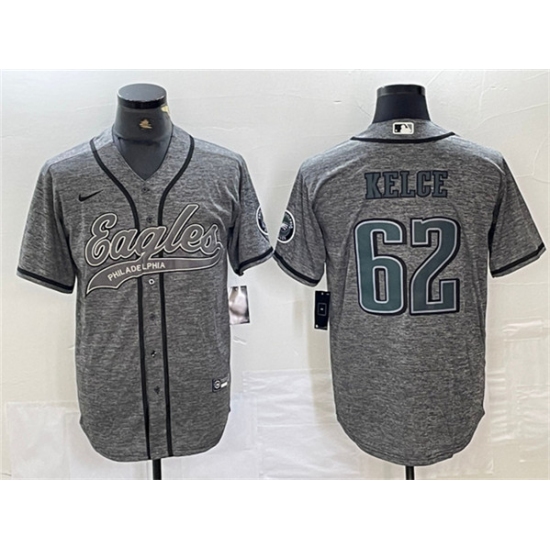 Men's Philadelphia Eagles #62 Jason Kelce Gray Cool Base Baseball Stitched Jersey - Ujersey