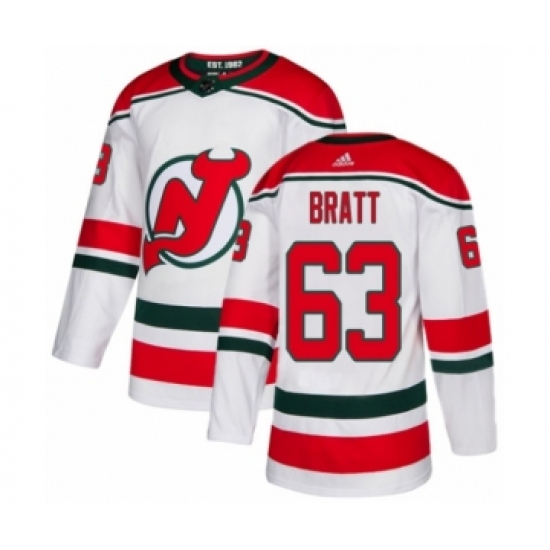 Men's Adidas New Jersey Devils #63 Jesper Bratt Authentic White Alternate NHL Jersey - Ujersey