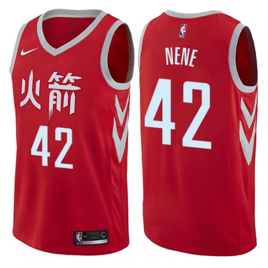 Men's Nike Houston Rockets #42 Nene Authentic Red NBA Jersey - City Edition - Ujersey