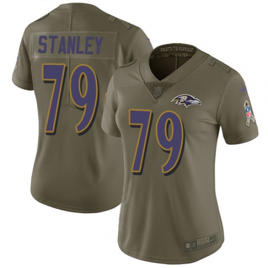 Women's Nike Baltimore Ravens #79 Ronnie Stanley Limited Olive 2017 Salute to Service NFL Jersey - Ujersey