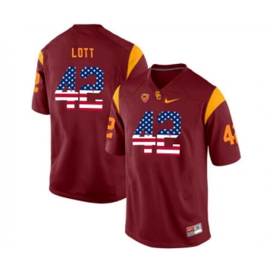 USC Trojans 42 Ronnie Lott Red USA Flag College Football Jersey - Ujersey