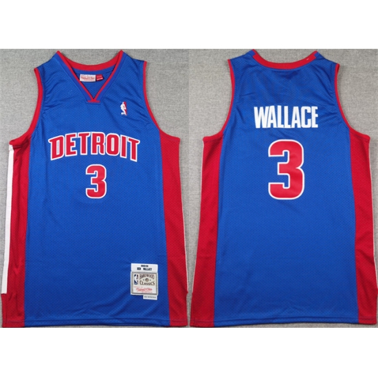 Men's Detroit Pistons #3 Ben Wallace Blue Throwback Stitched Jersey - Ujersey