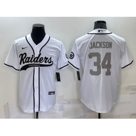 Men's Las Vegas Raiders #34 Bo Jackson White Grey Stitched MLB Cool Base Nike Baseball Jersey - Ujersey